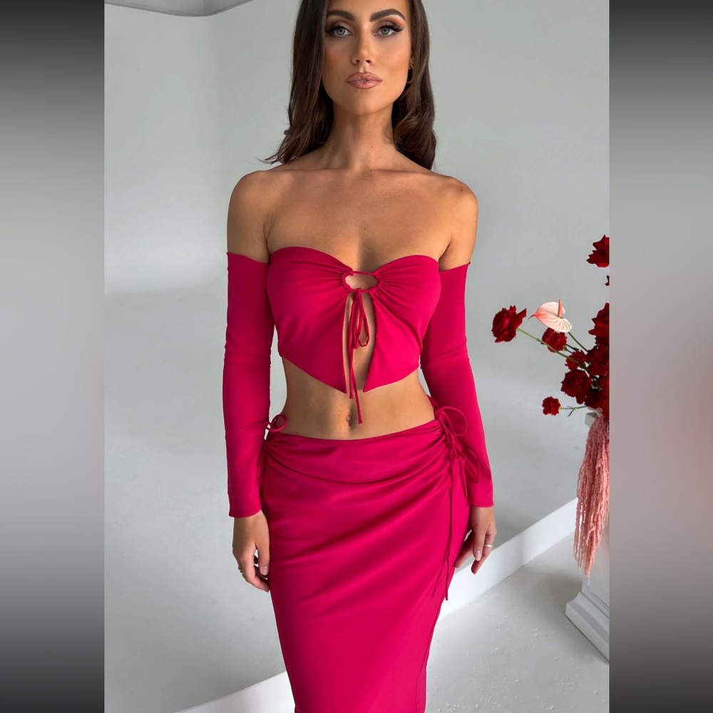 Elegant Fuchsia Off-Shoulder Skirt Set